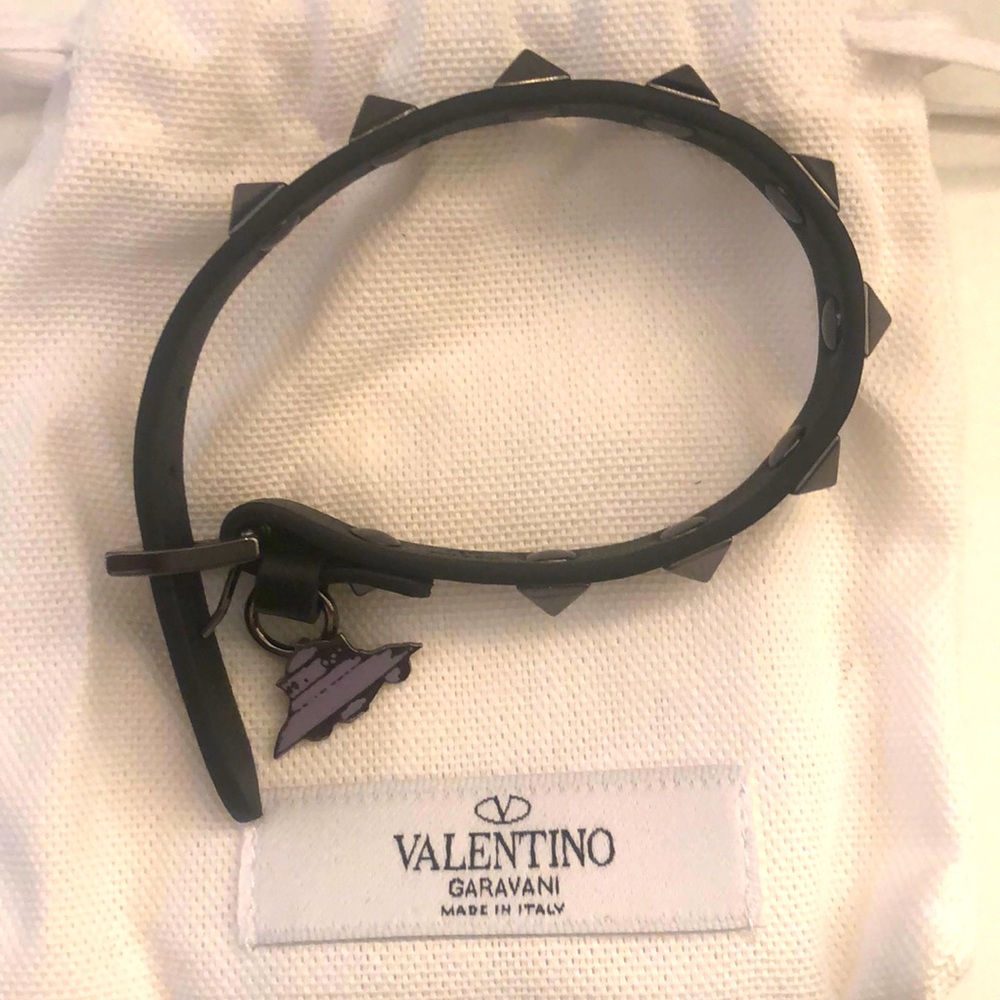 Valentino NWT stud bracelet with UFO charm.  Black leather one size